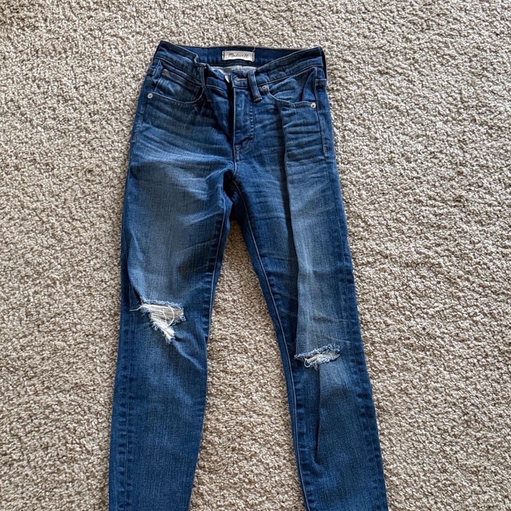 Madewell Dark Blue Distressed Skinny Jeans